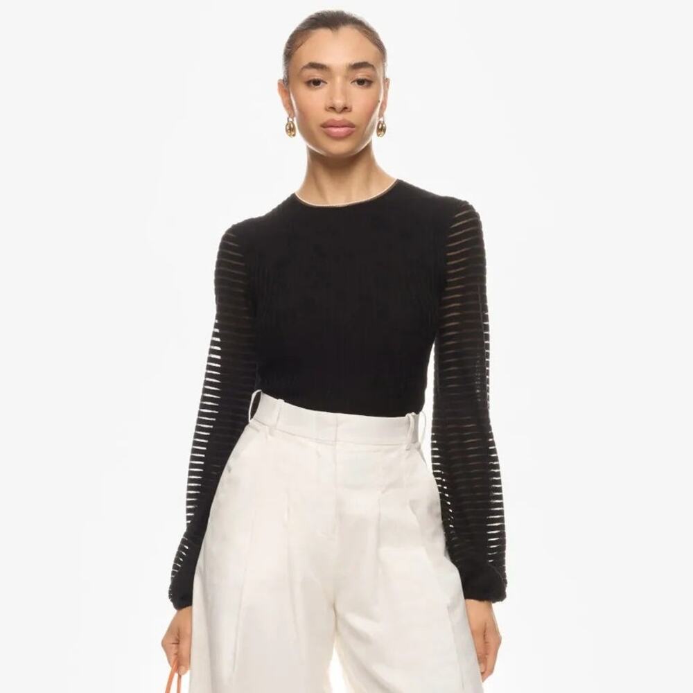 Roksanda Collective Top Long Cutout Sleeve Crew Neck Blouse Black Large